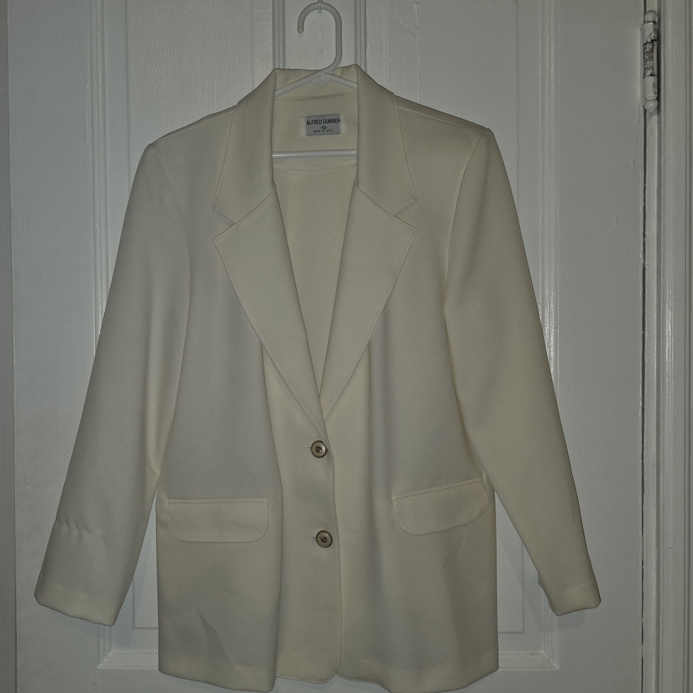 Alfred Dunner Cream Single-Breasted Blazer Jacket